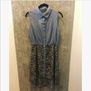 Button-Up Hi-Low Chambray and Leopard Print Dress